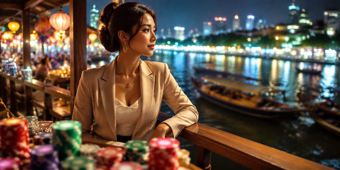 Người chơi thử slots và game casino tại chợ đêm vùng Mekong